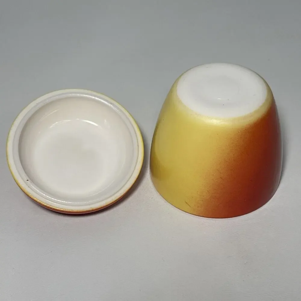 Vtg Hazel Atlas Red & Yellow Apple Shaped Sugar Bowl Jam Jelly Jar W/Stem Lid